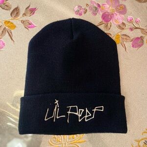 Black Lil Peep Beanie with White Embroidery